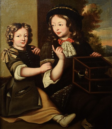 Portrait de deux enfants - Atelier de Pierre Mignard (1612 - 1695) - Tableaux et dessins Style Louis XIV